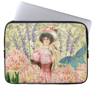 Rosa blomsterrik viktoriansk kvinna regency laptop fodral