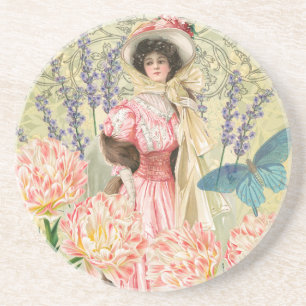 Rosa blomsterrik viktoriansk kvinna Regency Underlägg