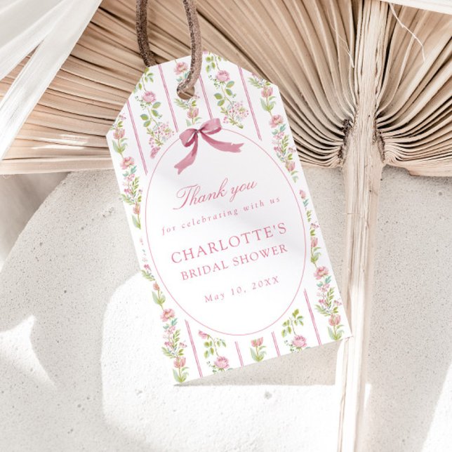 Rosa blomsterriklig storsint bröllopsfest presentetikett (Skapare uppladdad)