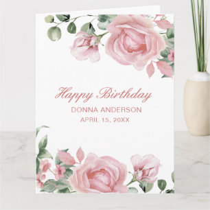 Rosa blomsterros födelsedagsfesttallrik kort