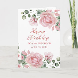 Rosa blomsterros födelsedagsfesttallrik kort