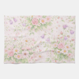 Rosa blomsterrus & tusenskönor — Pastell botanisk Kökshandduk