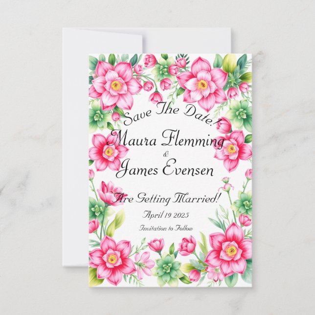 Rosa Blomsterspara datumkortet Spara Datumet (Framsida)