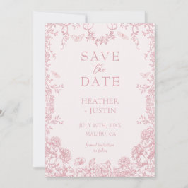 Rosa blomsterstoft blå bröllop Save The Date-kort Spara Datumet