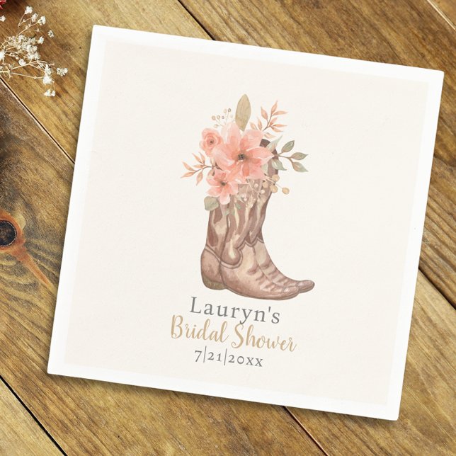 Rosa blomsterstövlar cowgirl bröllopsdusch servett (Pink Floral Boots Cowgirl Bridal Shower Napkin)