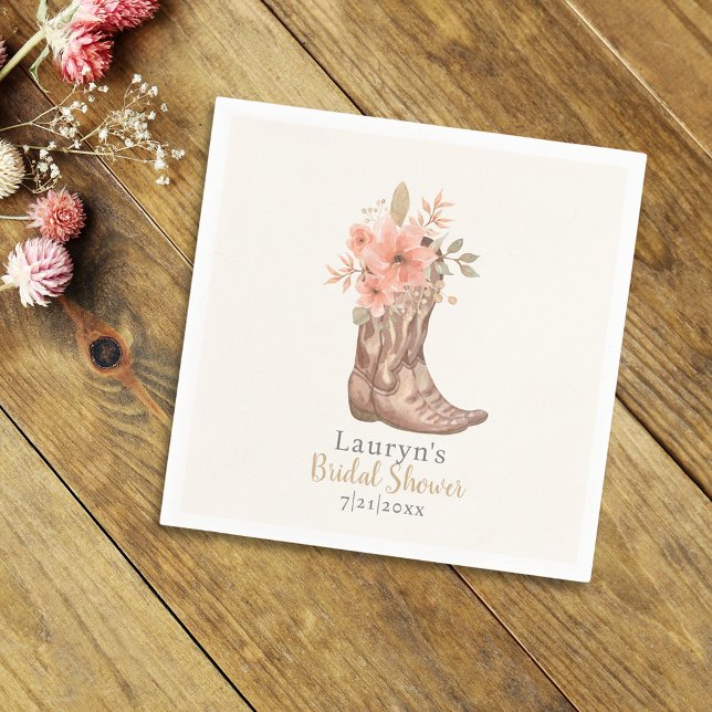 Rosa blomsterstövlar Cowgirl bröllopsdusch servett (Pink Floral Boots Cowgirl Bridal Shower Napkin)