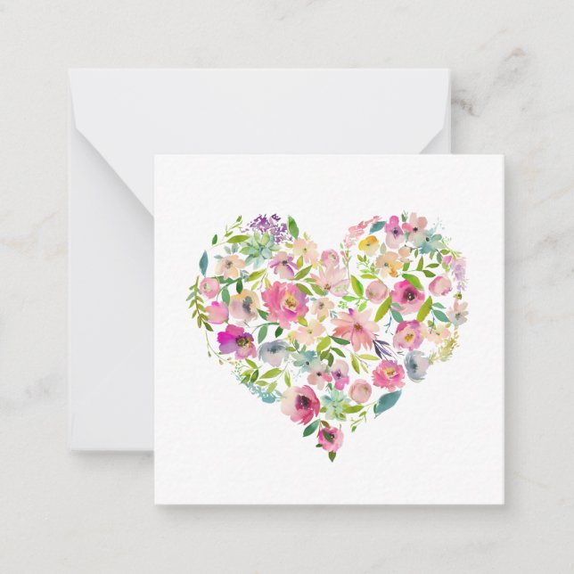 Rosa blomstert hjärtat vattenfärg kärlek mamma All Anteckningskort (Framsida)
