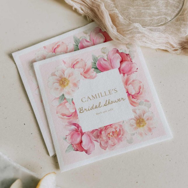 Rosa blomsterträdgård Bröllopsdusch Pappersservett (Chic Pink Floral Bridal Shower Paper Napkins
)