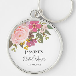 Rosa blomsterträdgård Bröllopsdusch vår  Rund Silverfärgad Nyckelring