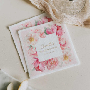 Rosa blomsterträdgård födelsedag pappersservett