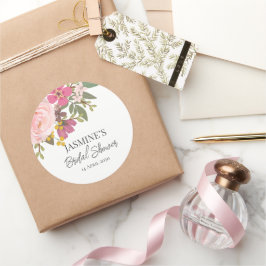 Rosa blomsterträdgård vår bröllopsfest  runt klistermärke