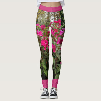 Rosa blomsterträdgårddamasker leggings