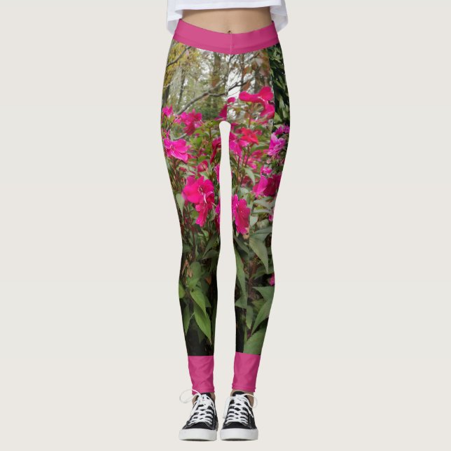 Rosa blomsterträdgårddamasker leggings (Framsida)