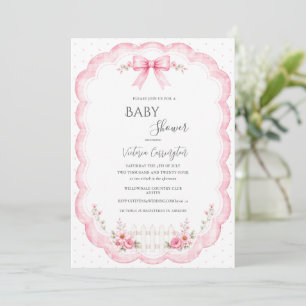 Rosa blomstertygel vintage baby shower inbjudningar