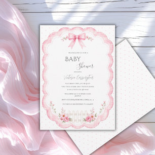 Rosa blomstertygel vintage baby shower inbjudningar