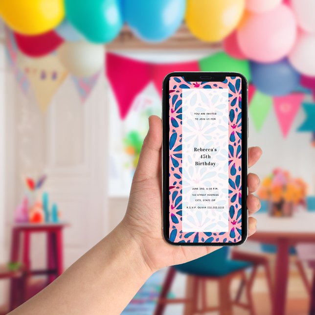 Rosa blomsterutsnitt Inspirerad fest för alla till Inbjudningar (Skapare uppladdad)