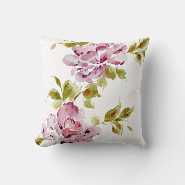 Rosa blomstervattenfärg blommor eleganta chic kudde (Framsida)