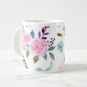 Rosa blomstervattenfärg, sömlös jumbo mugg