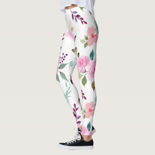 Rosa blomstervattenfärg, sömlös leggings