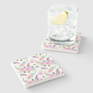 Rosa blomstervattenfärg, sömlös stenunderlägg