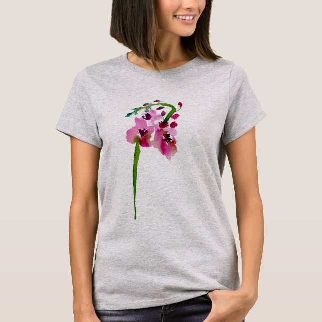 Rosa blomstervattenfärg Verbascum  T Shirt (Framsida)