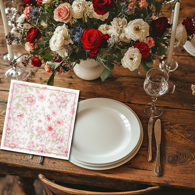 Rosa blomstjälkar  pappersservett (Skapare uppladdad)