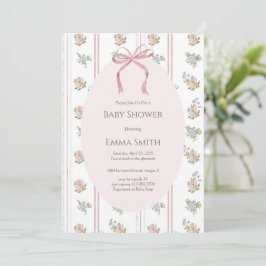 Rosa blomstripe Baby Shower Inbjudningar