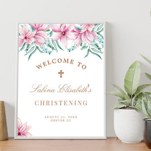 Rosa blomvattenfärgs dopskylt välkomstskylt poster