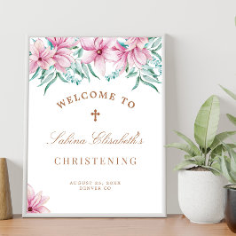 Rosa blomvattenfärgs dopskylt välkomstskylt poster