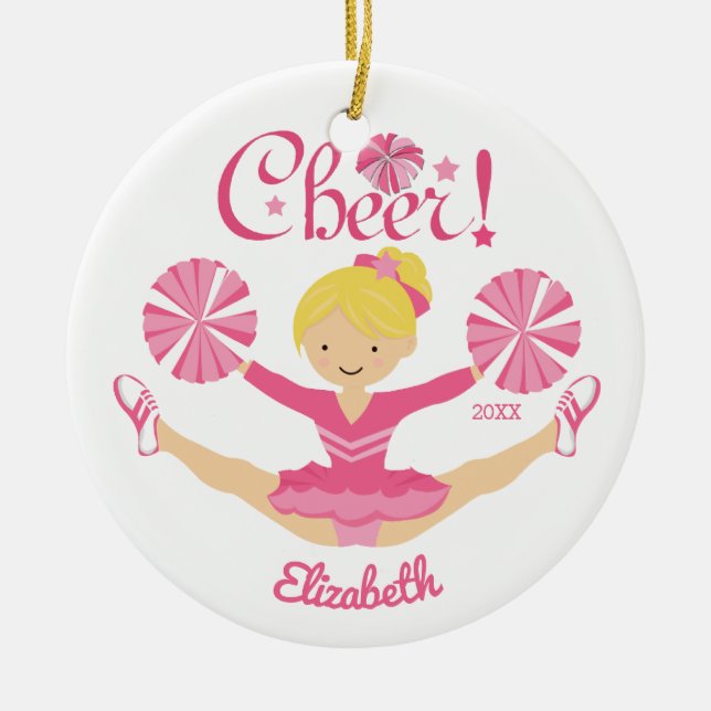 Rosa Blond Cheerleader Personlig Ornament (Framsidan)