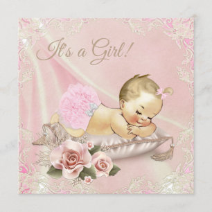 Rosa Blond Flicka Bebis Bjudning Inbjudningar