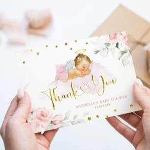 Rosa Blonde Angel Baby Heaven Sent Baby Shower Tack Kort