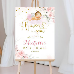 Rosa Blonde Angel Baby Heaven Sent Välkomstskylt Poster