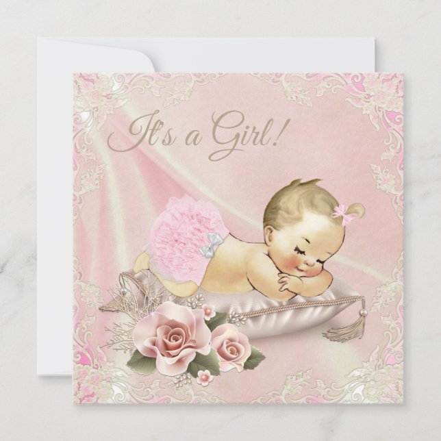  Rosa Blonde Girl Baby Shower Inbjudningar (Framsida)