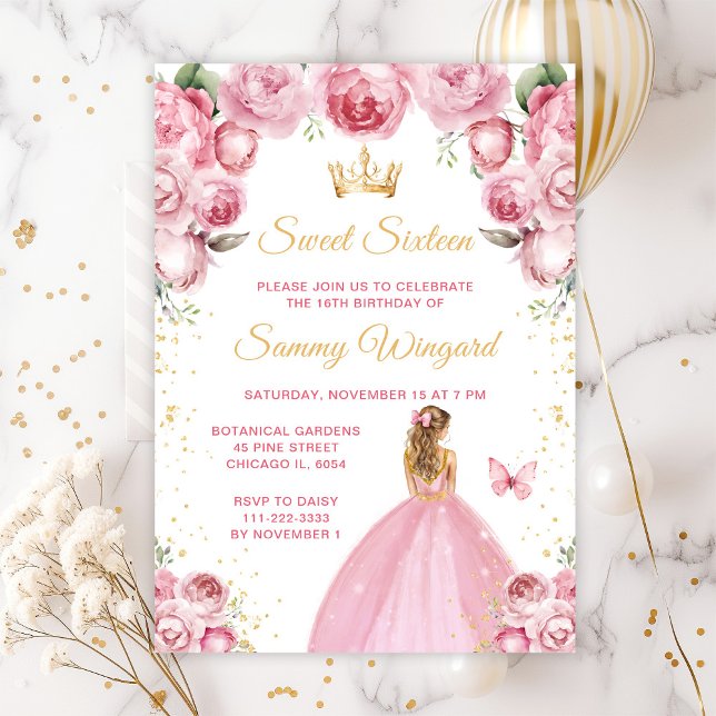  Rosa Blonde Hair Princess Sweet sixteen Inbjudningar (Skapare uppladdad)