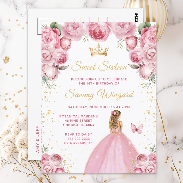  Rosa Blonde Hair Princess Sweet sixteen Vykort (Skapare uppladdad)