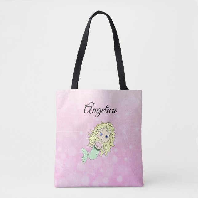 Rosa Blonde Sjöjungfru Personlig Tote Bag Tygkasse (Framsida)