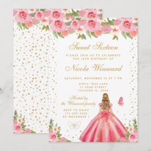Rosa Blondin Prinsessa Sweet Sixteen Inbjudningar