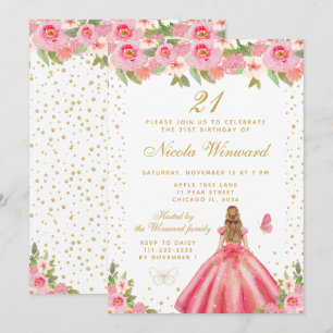 Rosa Blondt Hår Prinsessa Födelsedagsfirande Inbjudningar