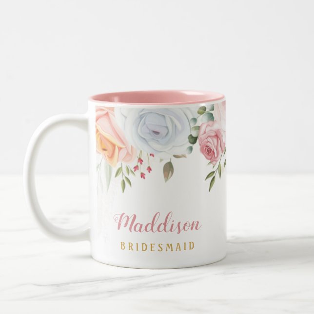  Rosa Bloom Bridesmaid Gift Två-Tonad Mugg (Vänster)
