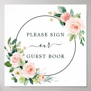  Rosa Bloom Bröllop Guest Bok-signatur Poster