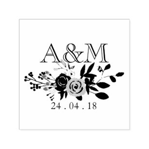 Rosa Bloom Bröllop Monogram Självfärgande Stämpel