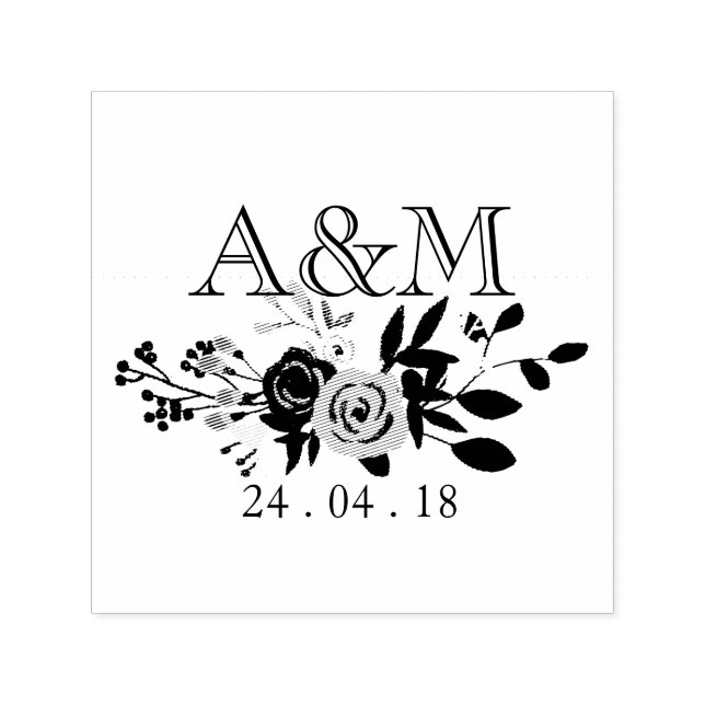 Rosa Bloom Bröllop Monogram Självfärgande Stämpel (Design)