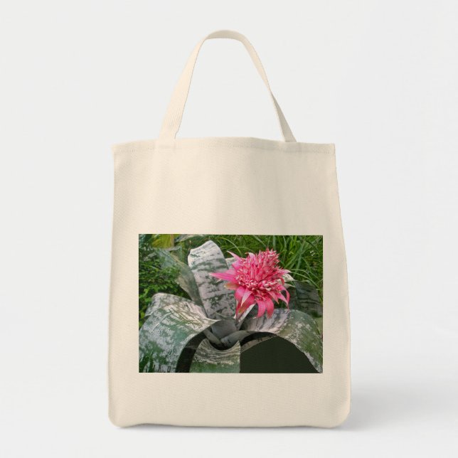 Rosa Bloom Bromeliad Tote Bag Tygkasse (Framsidan)