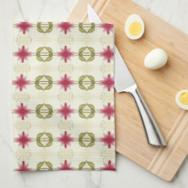 Rosa Bloom med Grönt White och Beige Kökshandduk