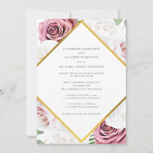 Rosa Bloom Modern Blommigt Bröllop Inbjudningar