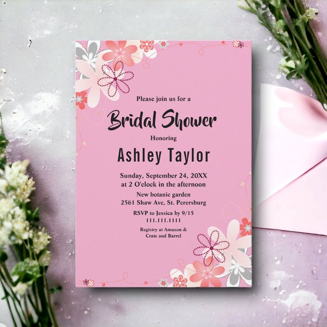  Rosa Bloom Ro sommartid Blommigt Möhippa  Inbjudningar (Skapare uppladdad)