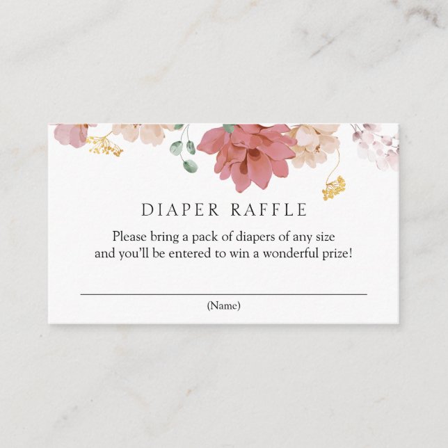 Rosa Blooming Flowers Diaper Raffle Baby Shower Tilläggskort (Framsida)
