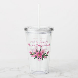 Rosa Blooming Lilies Välkommen till babyduschen Take Away Mugg