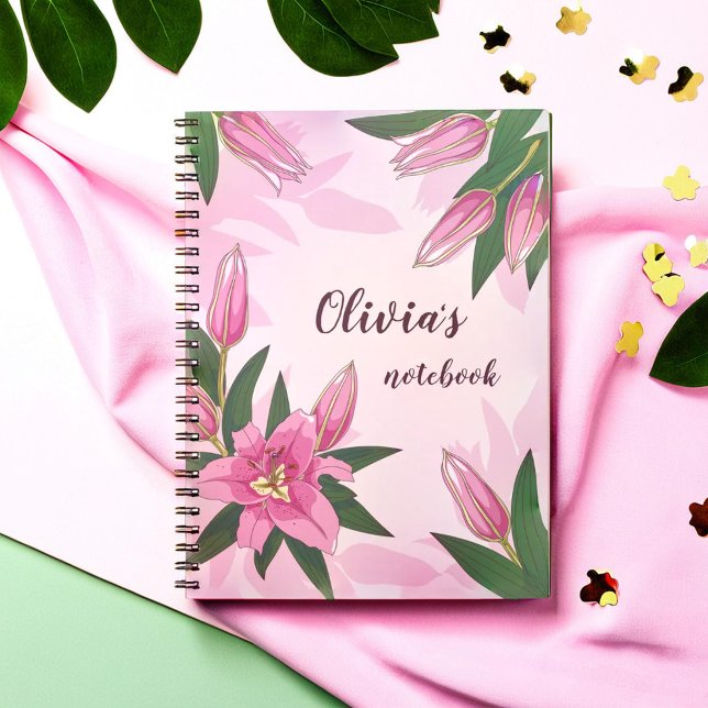 Rosa Blooming Lily Anteckningsbok (Pink Blooming Lily Notebook)